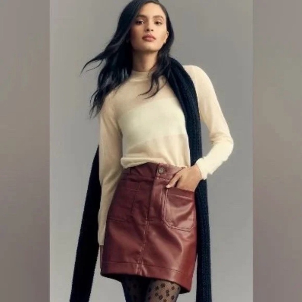Maeve by Anthropologie Faux Leather Mini Skirt Women’s M Raspberry Pockets NWT